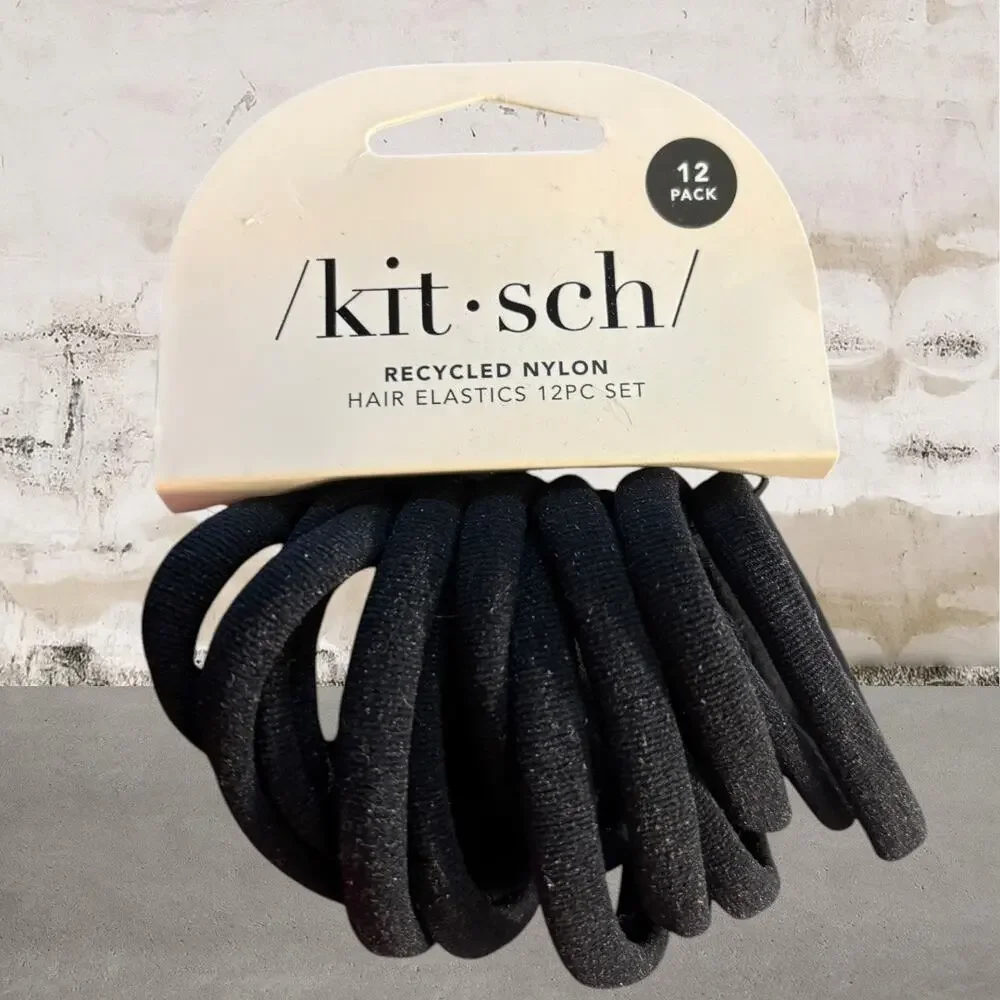 Kitsch Black Elastic Hair Ties 12pc Set NEW